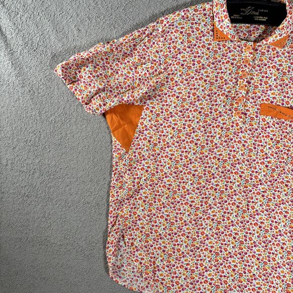 Vintage CRISCA Blouse Plus Size 1X-2X West Germany Orange Floral Viscose Hippie - Picture 6 of 13